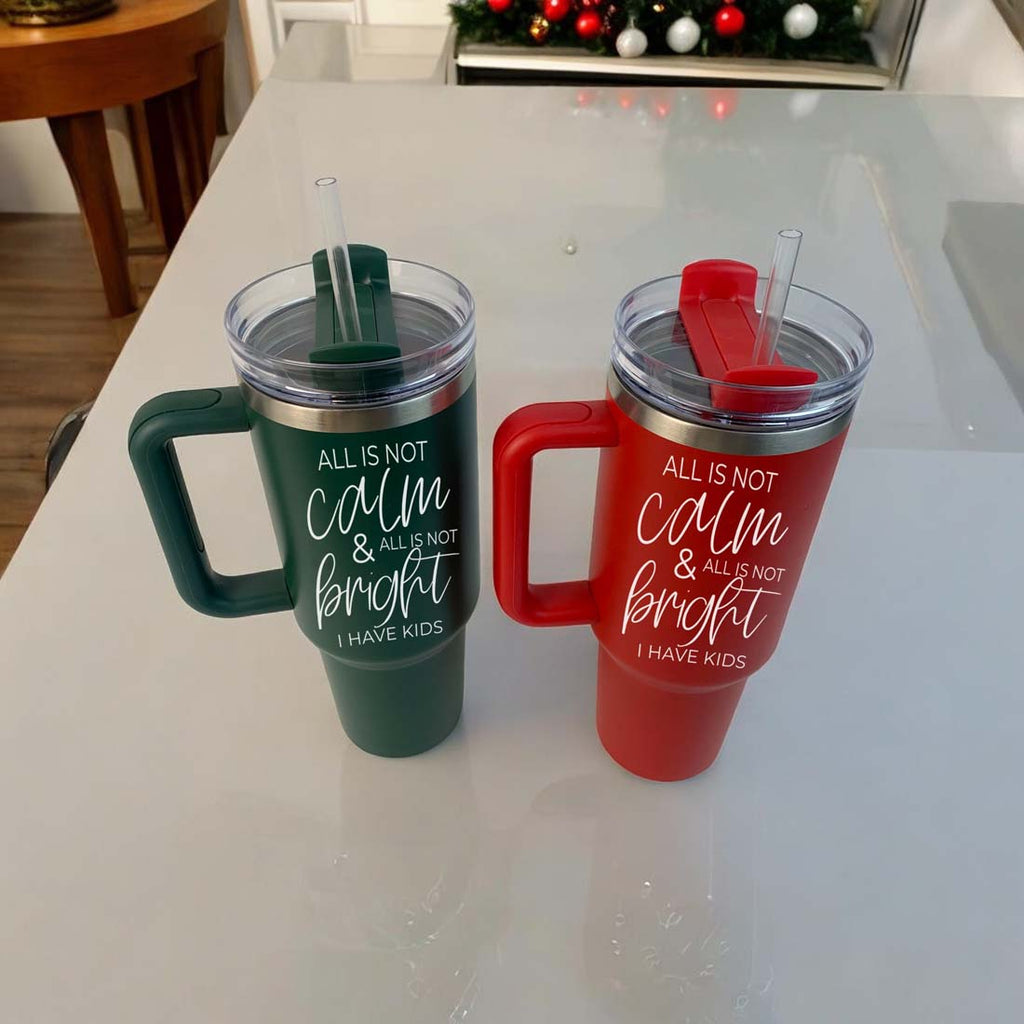 40oz Insulated Tumbler With Handle Lid And Straw Mama's Little Helper Red BandsCo Straps
