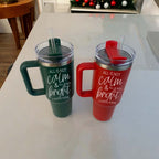 40oz Insulated Tumbler With Handle Lid And Straw Mama's Little Helper Red BandsCo Straps