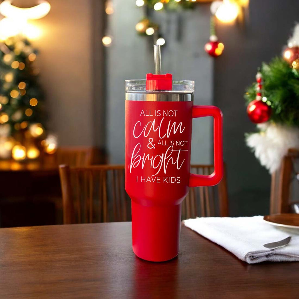40oz Insulated Tumbler With Handle Lid And Straw Mama's Little Helper Red BandsCo Straps