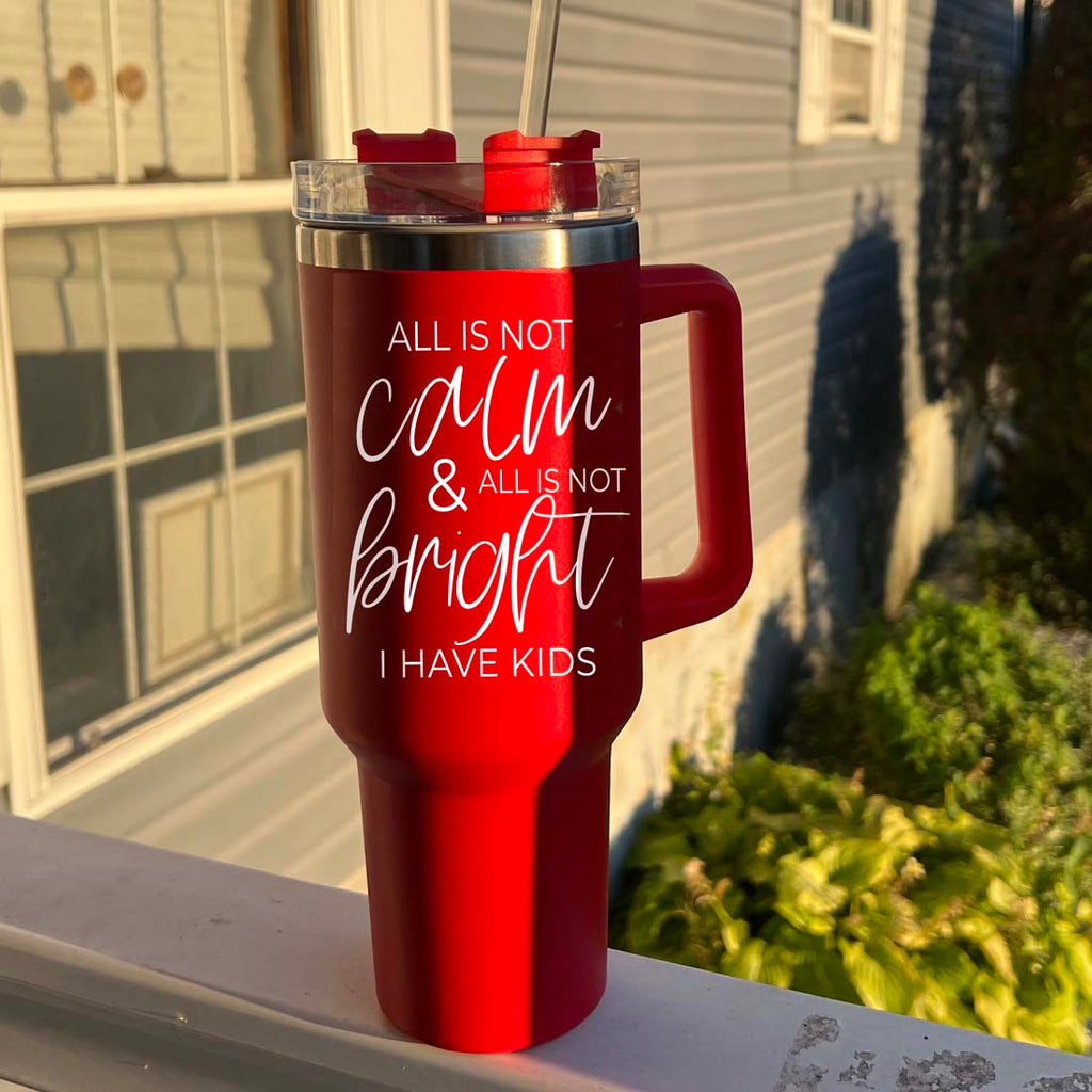 40oz Insulated Tumbler With Handle Lid And Straw Mama's Little Helper Red BandsCo Straps