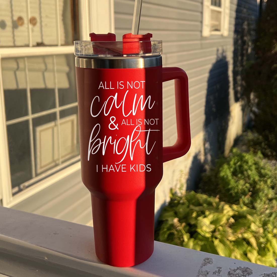 40oz Insulated Tumbler With Handle Lid And Straw Mama's Little Helper Red BandsCo Straps