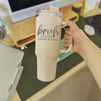 40oz Tumbler Insulated Travel Cup With Handle Lid Straw Funny Bruh Mom Gift