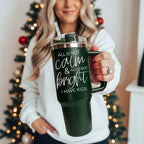 40oz Insulated Tumbler With Handle Lid And Straw Mama's Little Helper Red BandsCo Straps