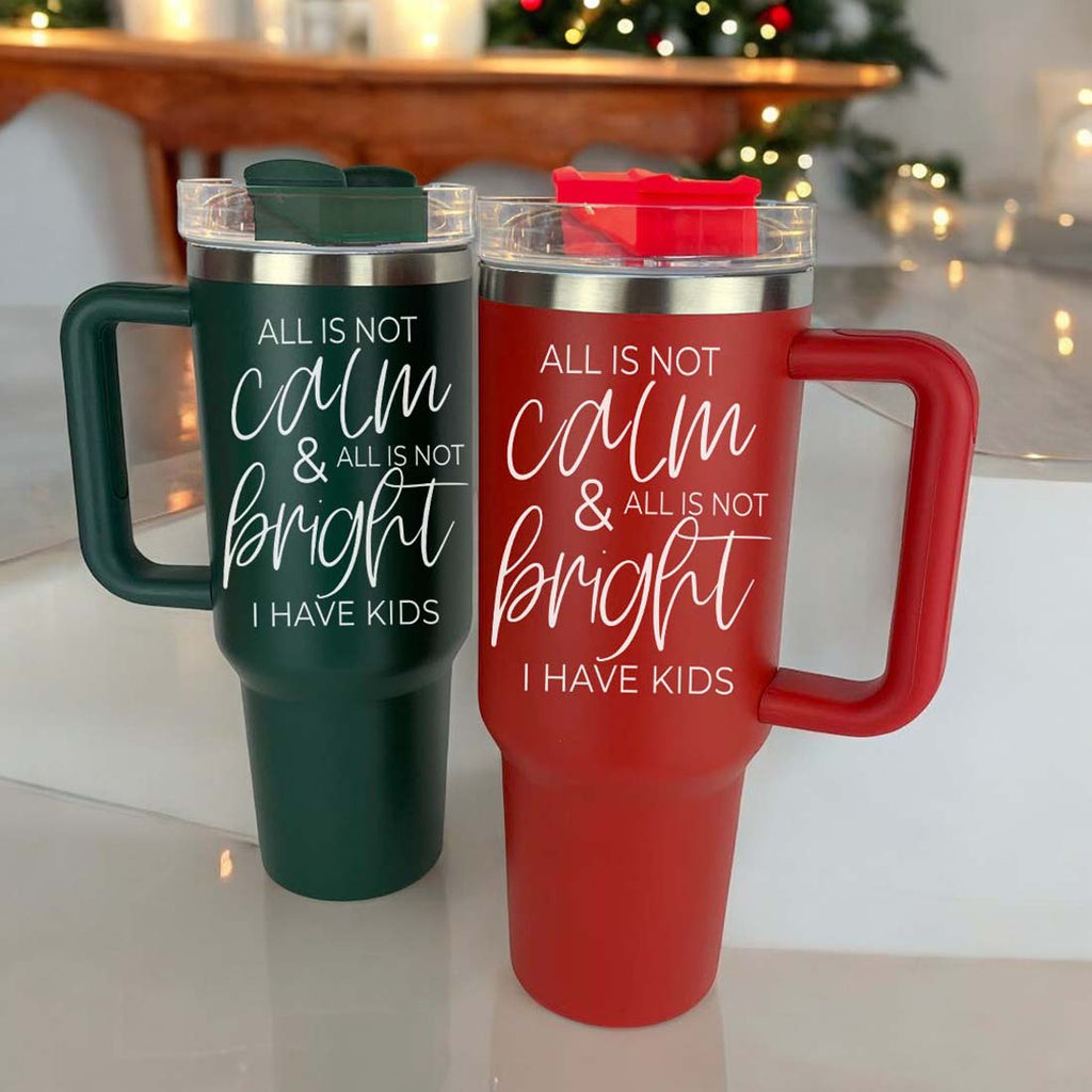 40oz Insulated Tumbler With Handle Lid And Straw Mama's Little Helper Red BandsCo Straps