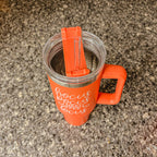 40oz Orange Insulated Tumbler Autumn Leaves Pumpkin Travel Cup Double Wall BandsCo Straps