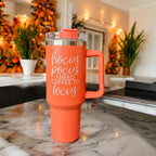 40oz Orange Insulated Tumbler Autumn Leaves Pumpkin Travel Cup Double Wall BandsCo Straps