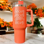 40oz Orange Insulated Tumbler Autumn Leaves Pumpkin Travel Cup Double Wall BandsCo Straps