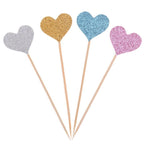 40pcs/set Bling Heart Shape Insert Cards With Toothpick For Wedding Birthday Party Cute Lovely Gifts Cake Decorations Cocktail Picks Handmade Heart Shape Bamboo Toothpicks