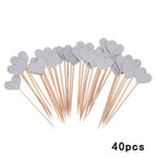 40pcs/set Bling Heart Shape Insert Cards With Toothpick For Wedding Birthday Party Cute Lovely Gifts Cake Decorations Cocktail Picks Handmade Heart Shape Bamboo Toothpicks