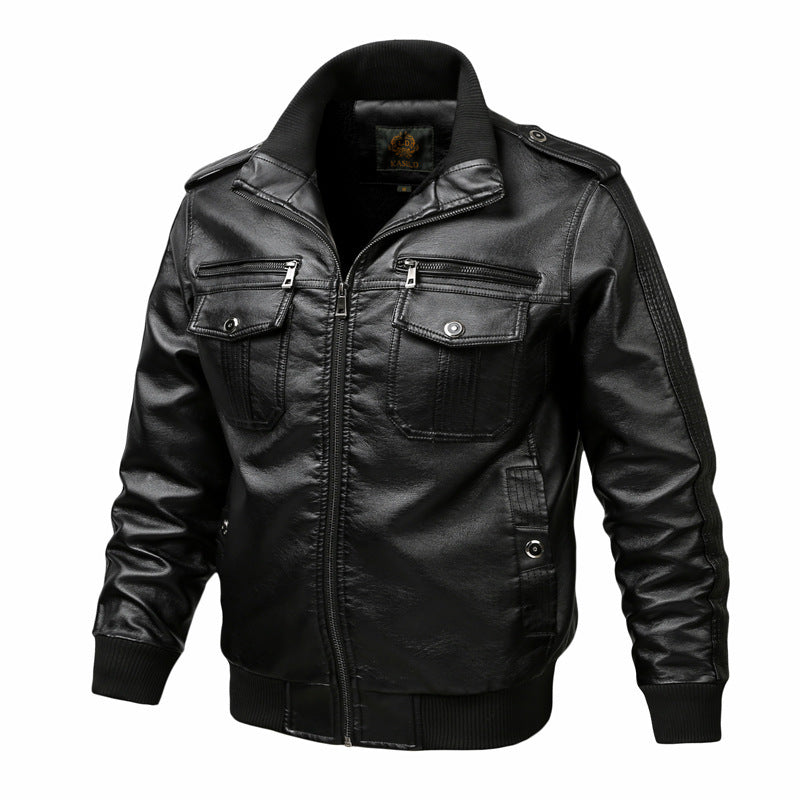Men's Slim Fit PU Leather Jacket - Stand Collar Biker Style Motorcycle Coat