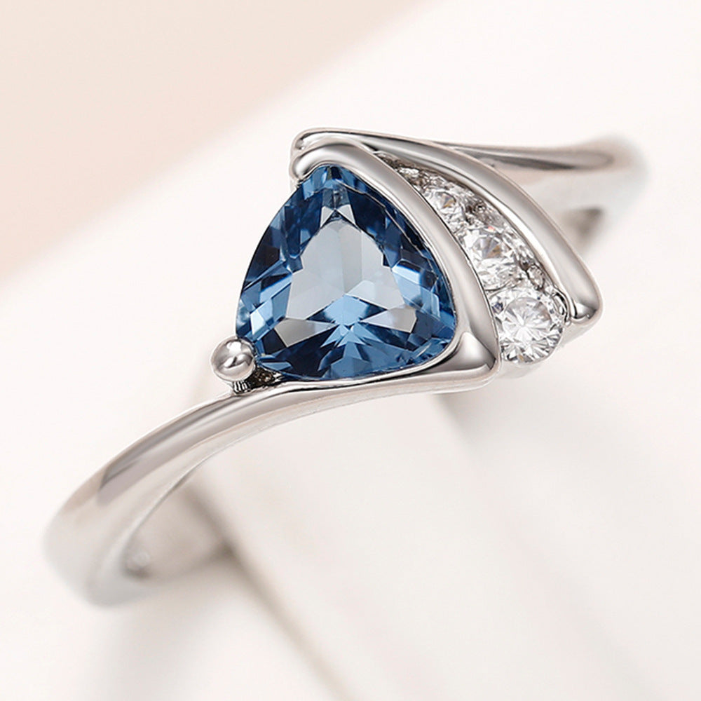 Geometric Design Copper Inlaid Zircon Women's Fashion Personality Affordable Luxury Silver Ring Pi-Mart