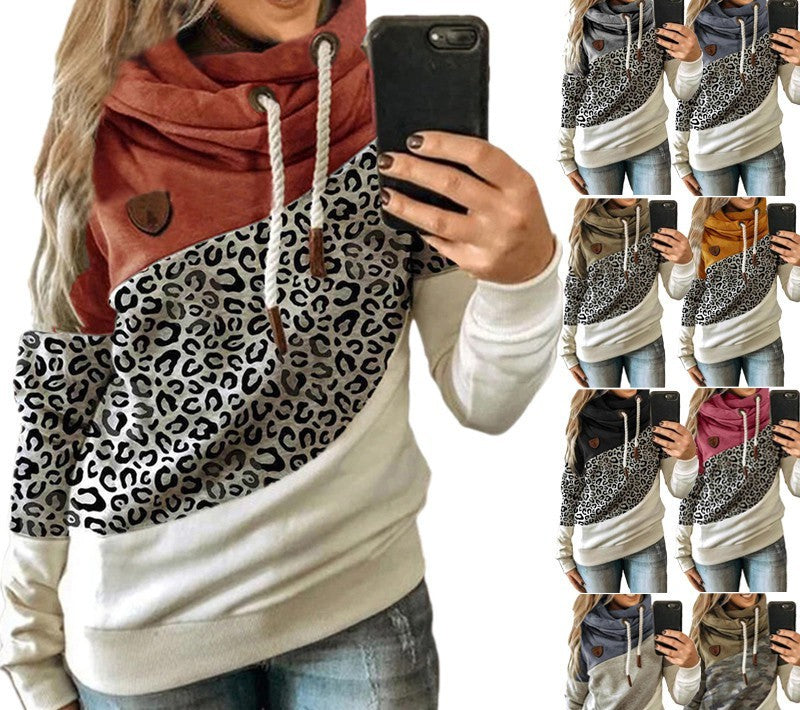 Printed stitching hooded fleece loose sweatshirt Pi-Mart