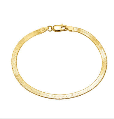 S925 Sterling Silver Bracelet Flat Snake Bone Pi-Mart