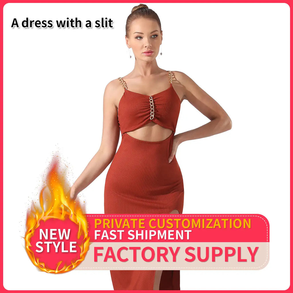Women's Pure Color Halter Sleeveless Split Dress - SJB-DIAMOND ELITES