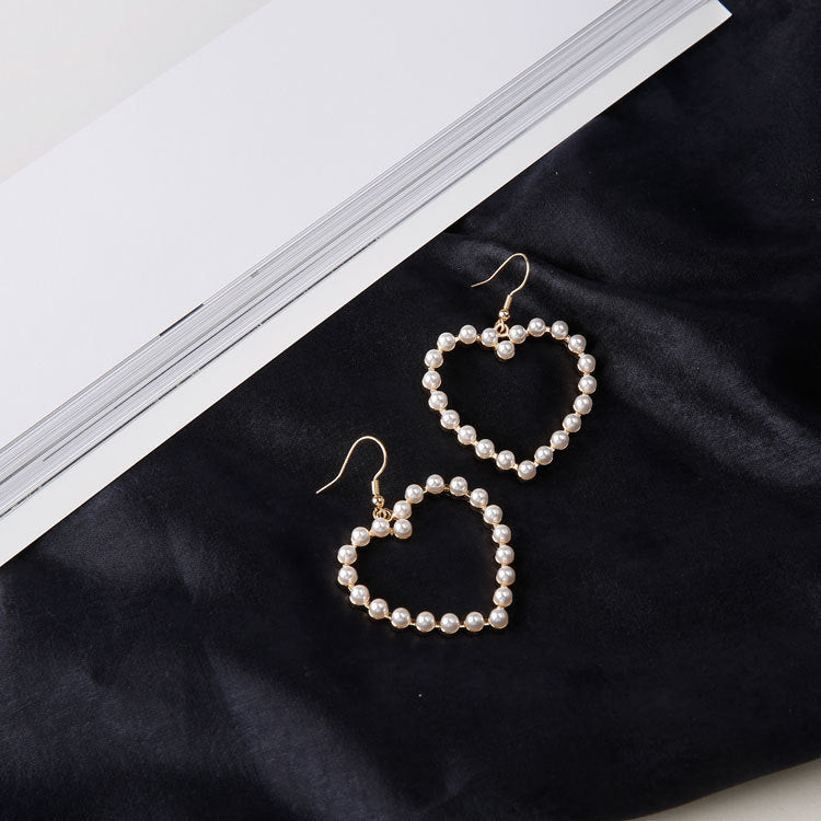 Cute peach heart pierced pearl earrings Pi-Mart