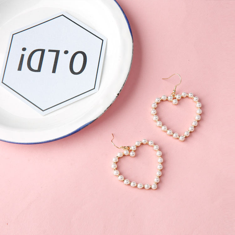 Cute peach heart pierced pearl earrings Pi-Mart