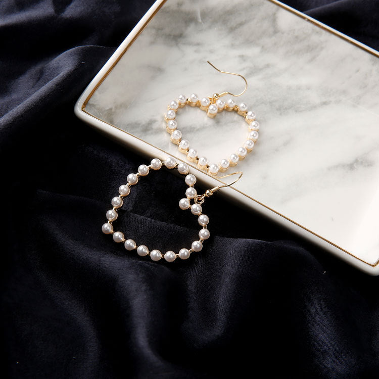 Cute peach heart pierced pearl earrings Pi-Mart