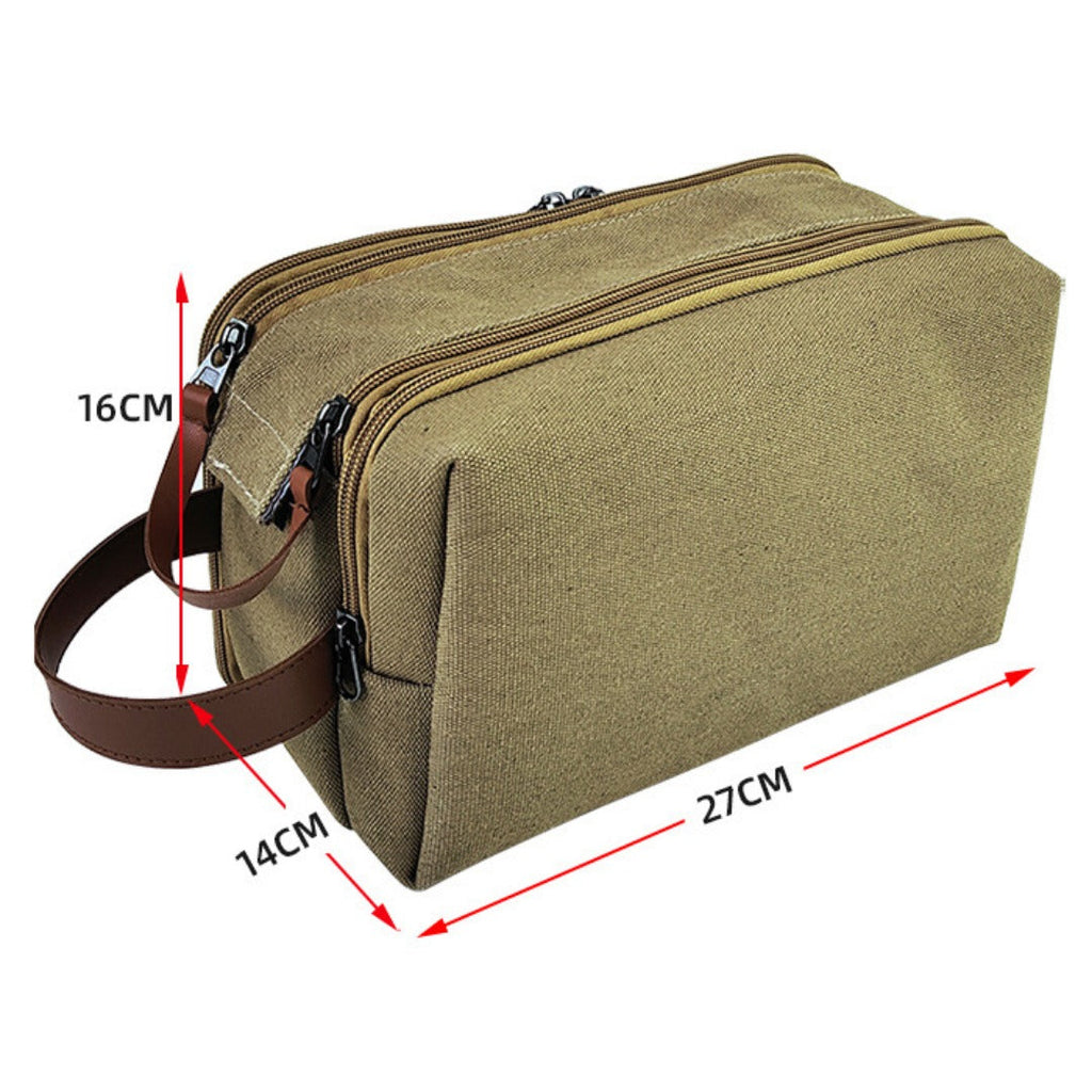Large Capacity Men's Canvas Wash Bag – Durable Razor Storage & Cosmetic Bag with Ample Space for Travel Essentials - SJB-DIAMOND ELITES