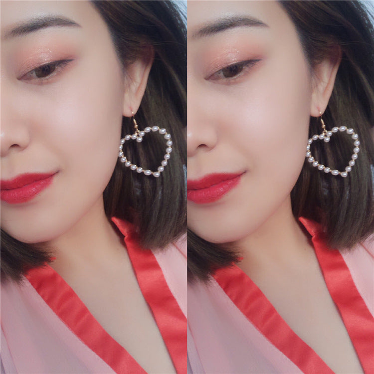 Cute peach heart pierced pearl earrings Pi-Mart