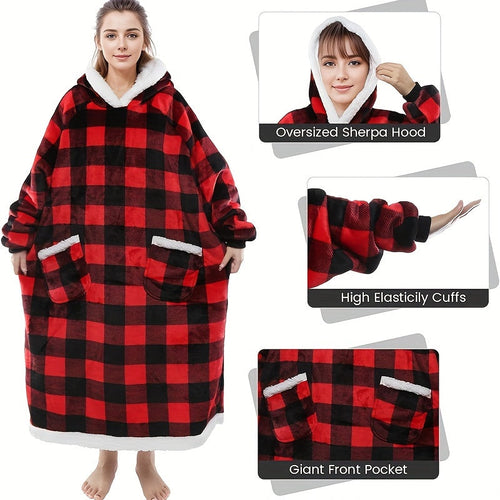 1pc Super Soft Wearable Hoodie Blanket for Women & Men, Oversized Sherpa Sweatshirt with Pocket, Warm Comfortable Adult Blanket Hoodie Lootquake LLC