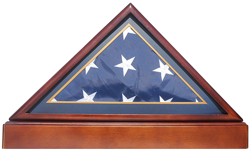 BURIAL/Funeral Military Shadow Box with Pedestal Stand (with blue mat) The Military Gift Store