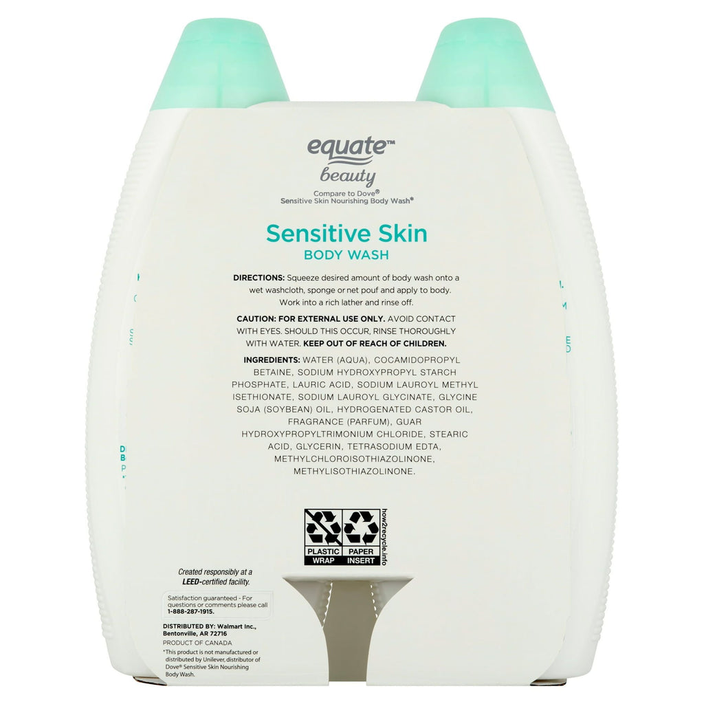 Equate Sensitive Skin Body Wash, 22 fl oz, 2 Pack