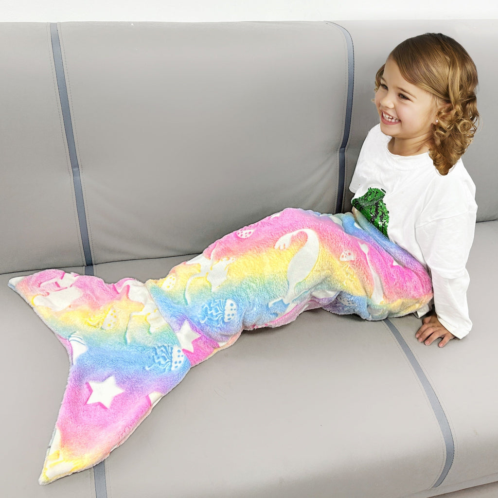 1pc Mermaid Tail Blanket - Glowing Plush Mermaid Wearable Blanket, Suitable For Teen Girls, Teens Adults All Seasons Soft Flannel Fleece Comfortable Blanket Mermaid Unicorn Sleeping Bag, Suitable For Birthday Decoration