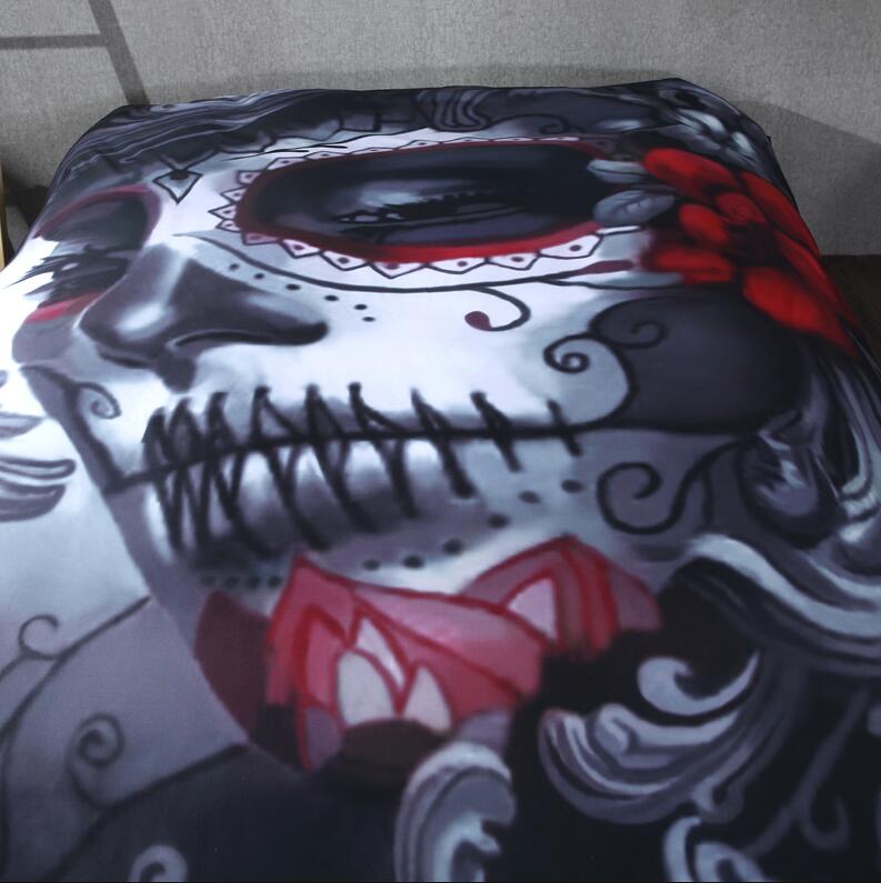 Black Skull Bedding Set Halloween Style Bed Sheet Queen King Double Bed Linen Cotton Blend Flower Skull Duvet Cover Set Pi-Mart