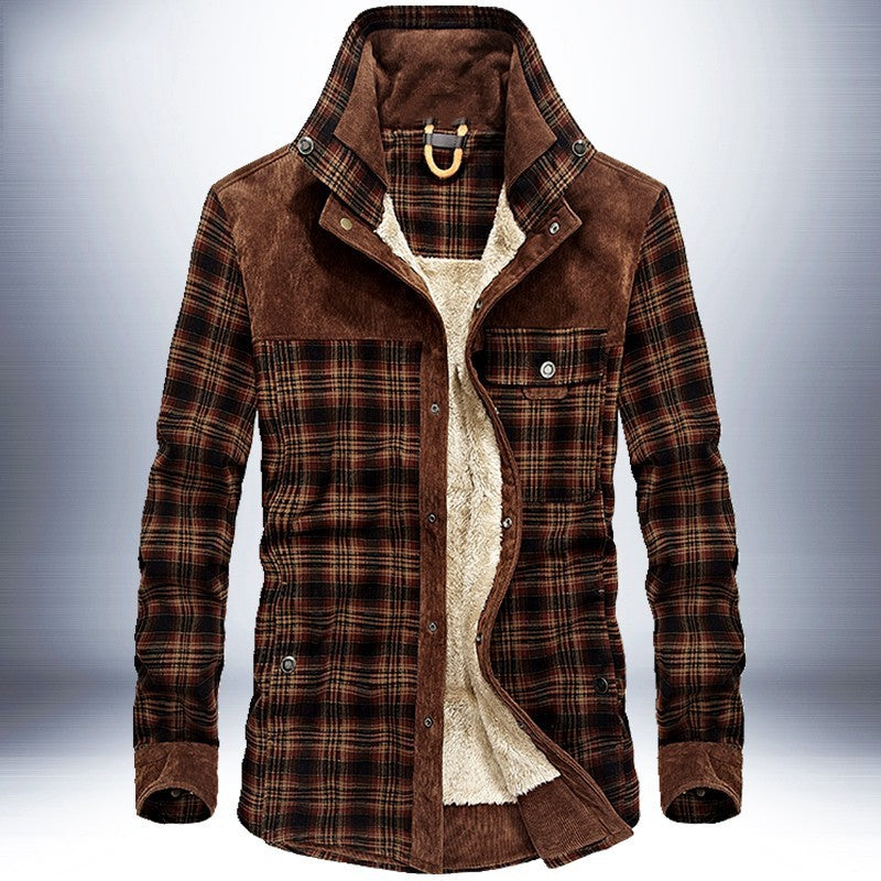 Winter Jacket Men Thicken Warm Fleece Jackets Coats Pure Cotton Plaid Jacket Military Clothes Pi-Mart