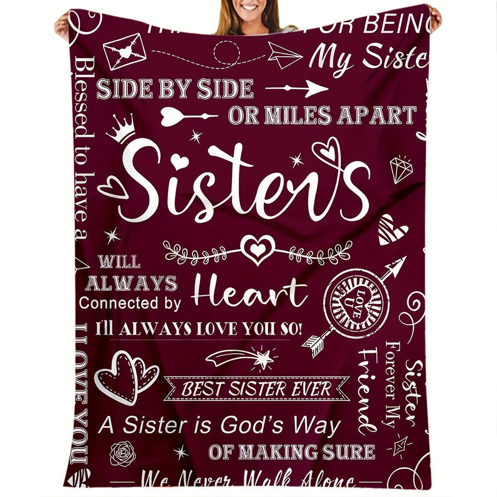 1pc To Sisters Gift Blanket, Lady's Gift, Sister Gift, Birthday Gift, Christmas Soft Cozy Purple Flannel Blanket Lootquake LLC