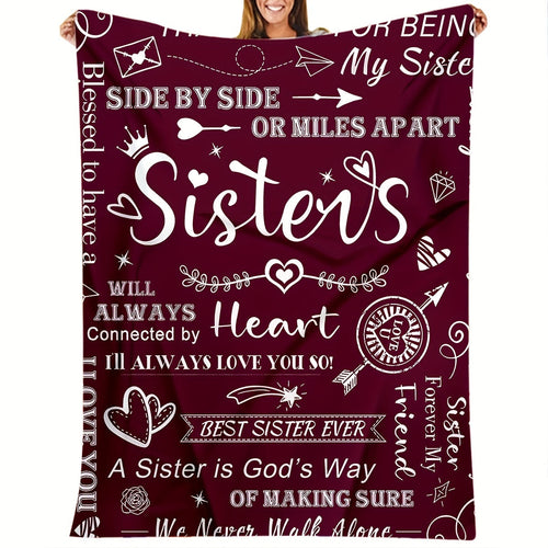 1pc To Sisters Gift Blanket, Lady's Gift, Sister Gift, Birthday Gift, Christmas Soft Cozy Purple Flannel Blanket Lootquake LLC