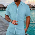 Polo Collar Solid Color Short Sleeve Button Men's Casual Loose Short Sleeves Shirt