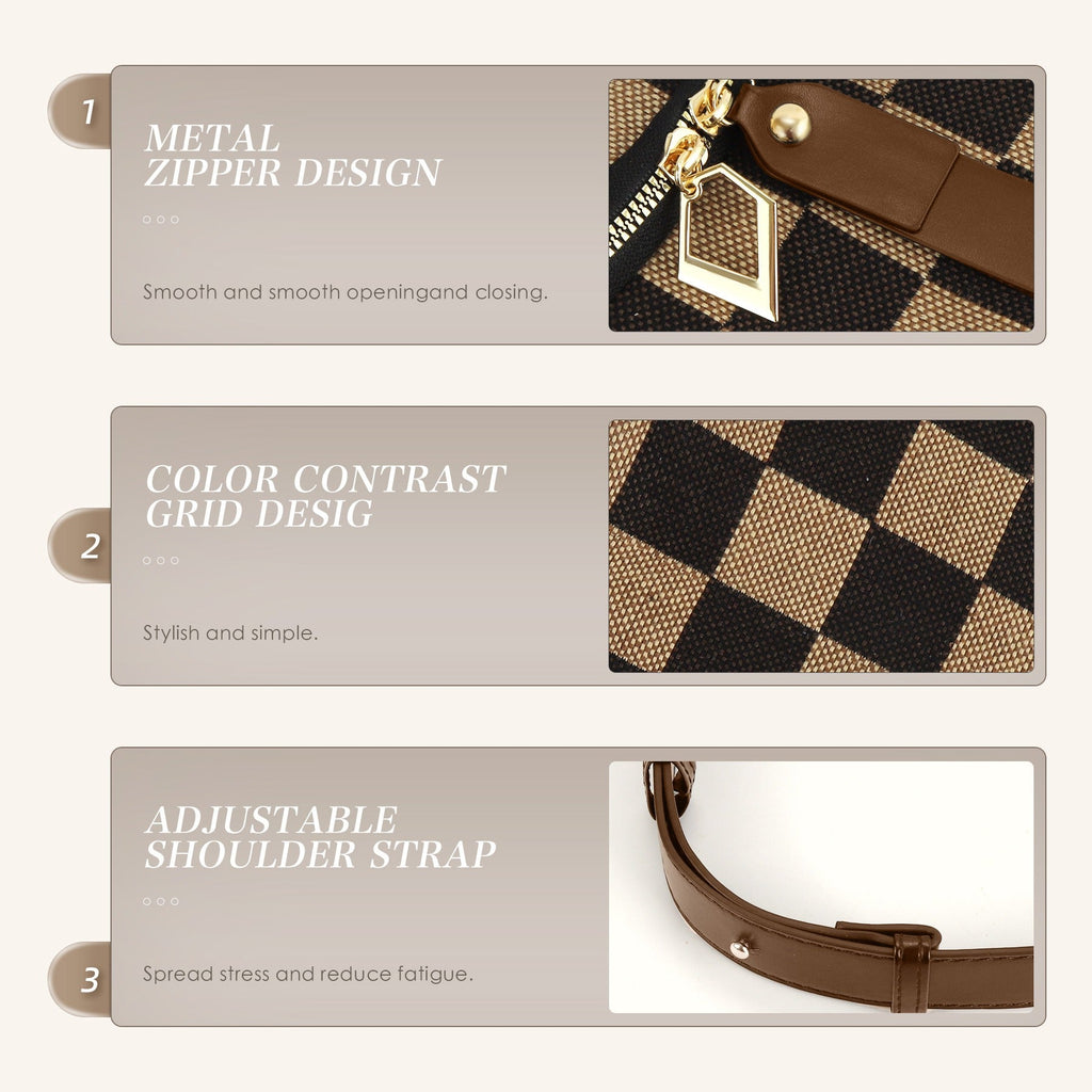 Small Crossbody Bag – Versatile Commute with Checkerboard Canvas, Compact Earphone Bag, Stylish 2-in-1 Chest Bag & Fanny Pack for Everyday Use - SJB-DIAMOND ELITES