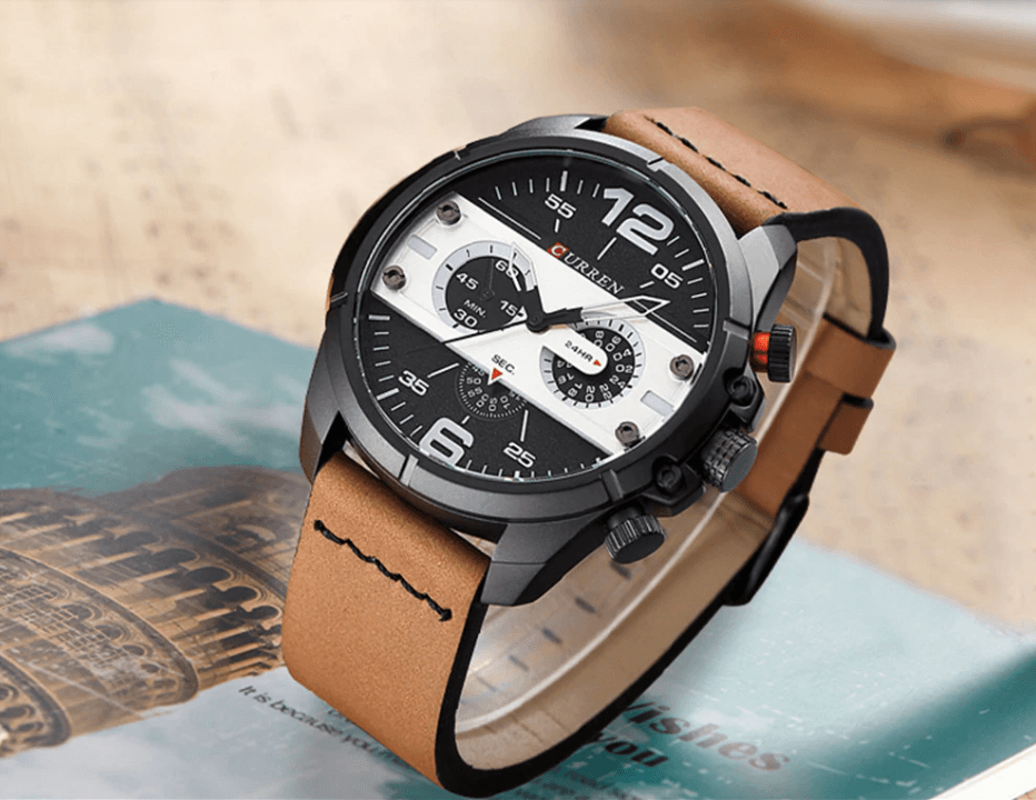 Men's  Waterproof Retro Style Watch With Excellent  Background, Chronometers  Large Numbers Perfect Gift Stevvex
