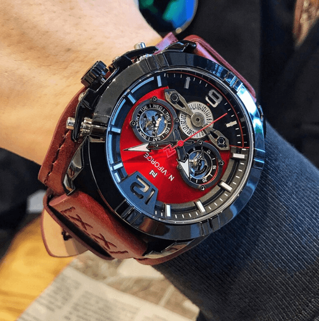 Men's Leather Waterproof Watch With Chronometers And Fluorescent Hands Excellent Design Perfect Gift - SJB-DIAMOND ELITES