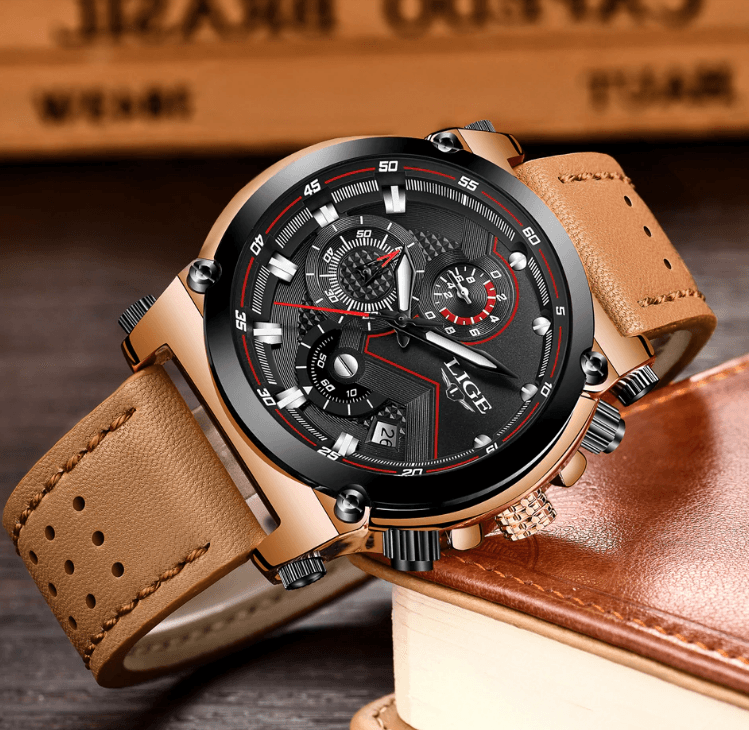 Men's Waterproof Modern Watch With Leather Belts, Stainless Steel Case Excellent Look Perfect Gift Stevvex
