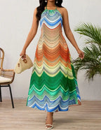 Ladies' Neck Hanging Peacock Element Printed Casual Dress - SJB-DIAMOND ELITES