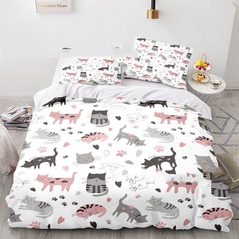 Cat Series 3d Digital Printed Quilt Cover Three-piece Set Pi-Mart