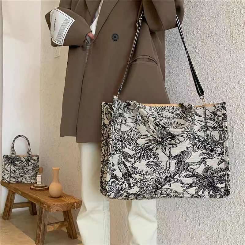 Casual Embroidery Canvas Handbag Women Large Capacity Handle Bag Pi-Mart