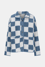 Elegant Checkered Snap Down Long Sleeve Teddy Jacket Soft & Warm Colorful Jacket Stevvex