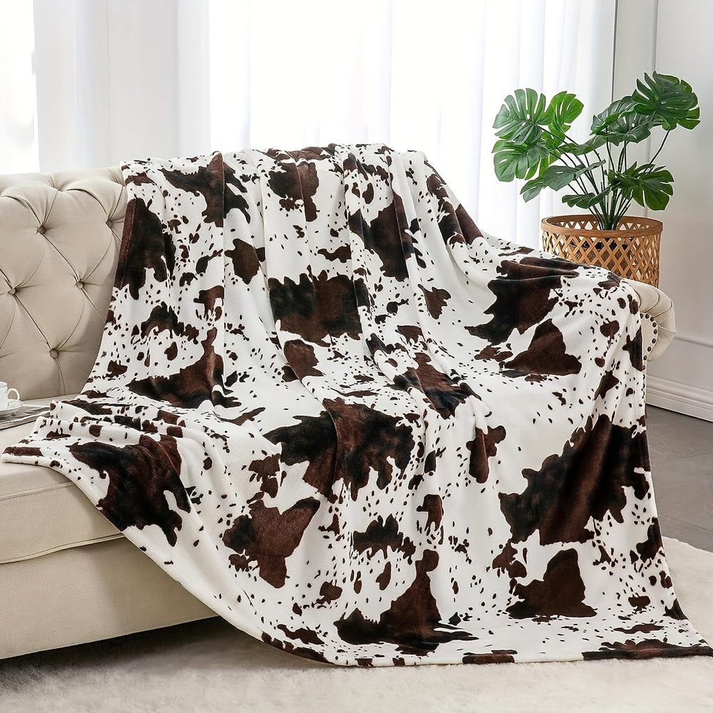 1pc Soft and Warm Cow Print Blanket - Lightweight Plush Flannel Fleece Throw for Sofa, Couch, Bed - Home Decorative Gift for All Seasons