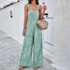 Fashion Print Square Neck Jumpsuit With Pockets Spring Summer Casual Loose Overalls Womens Clothing Pi-Mart