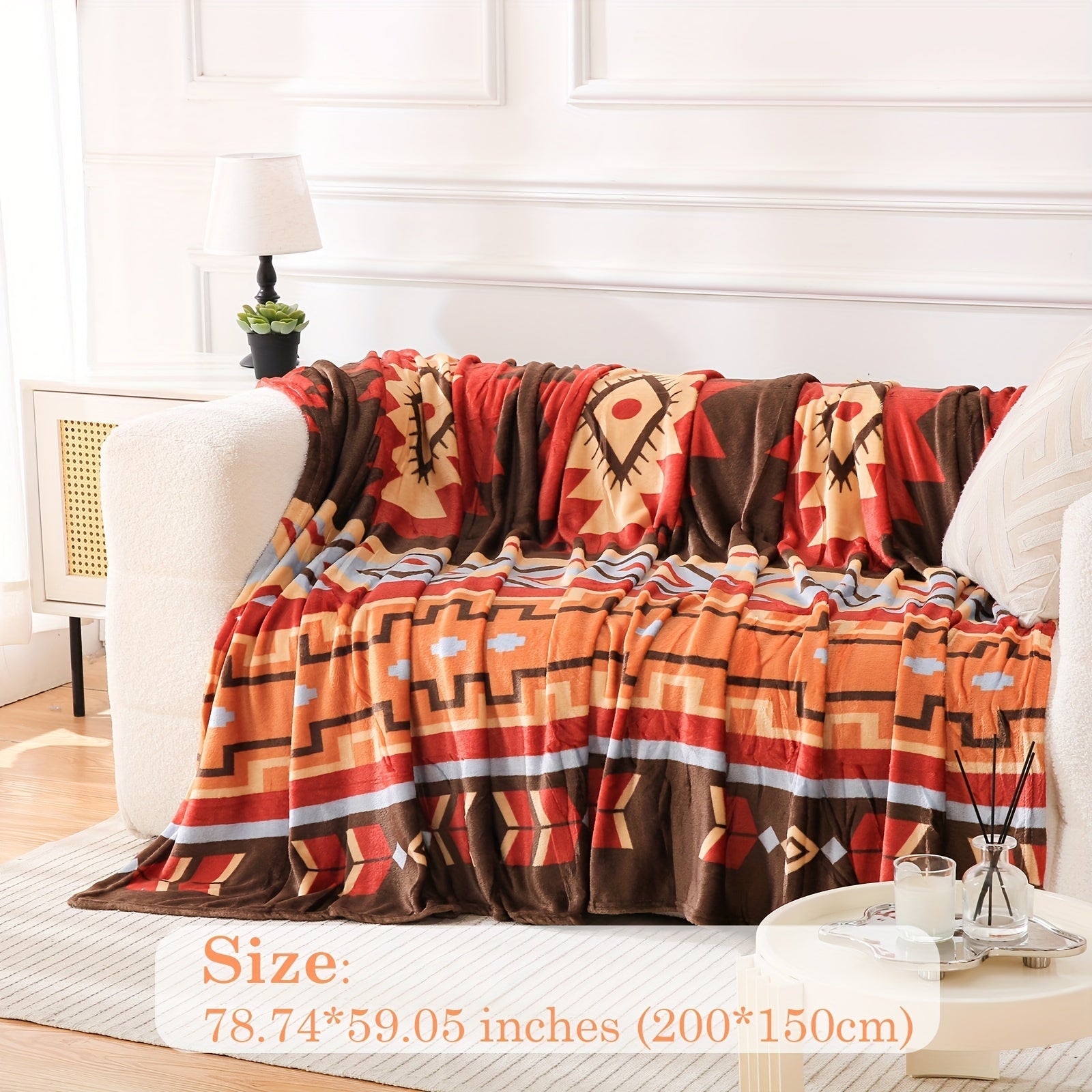 1pc Southwest Native American Flannel Polyester Throw Double-side Printed Blanket, Aztec Geometry Pattern Travel Couch Bed Blanket Plush Soft Lightweight Blanket For All Season Lootquake LLC