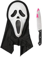 Scary Horror GhostFace Mask with Bloody Toy Knife Halloween Scream Cosplay Costume - SJB-DIAMOND ELITES