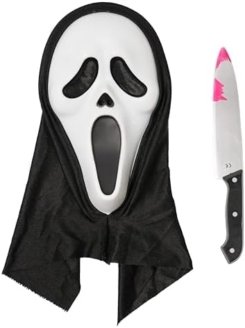 Scary Horror GhostFace Mask with Bloody Toy Knife Halloween Scream Cosplay Costume - SJB-DIAMOND ELITES