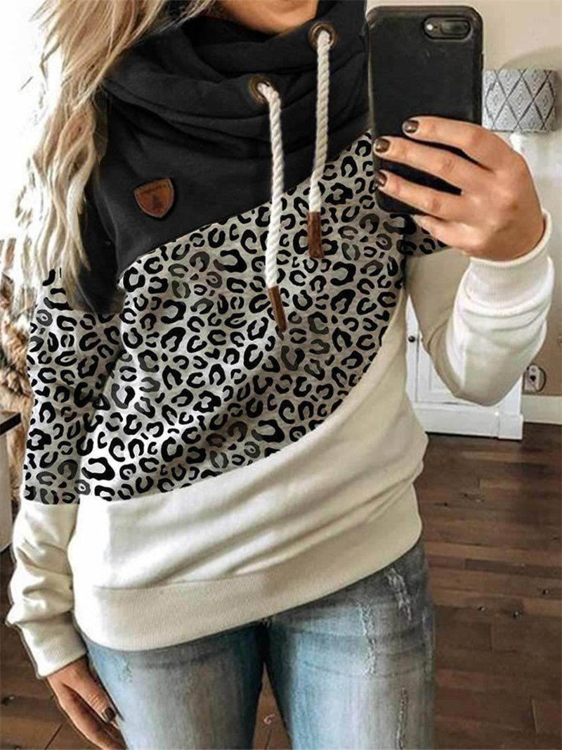 Printed stitching hooded fleece loose sweatshirt Pi-Mart