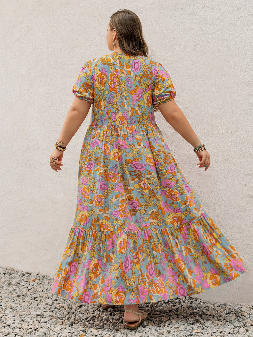 Plus Size Printed V-Neck Short Sleeve Maxi Dress Elegant & Flowy Summer Dress For Girls Stevvex