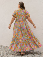 Plus Size Printed V-Neck Short Sleeve Maxi Dress Elegant & Flowy Summer Dress For Girls Stevvex