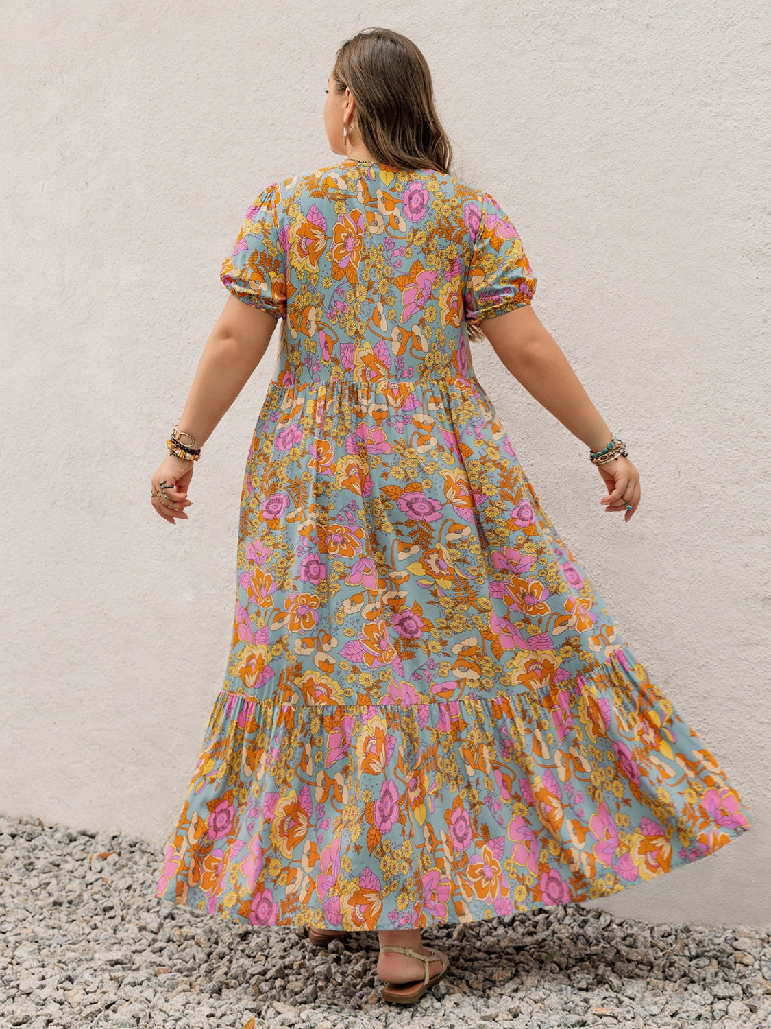 Plus Size Printed V-Neck Short Sleeve Maxi Dress Elegant & Flowy Summer Dress For Girls Stevvex