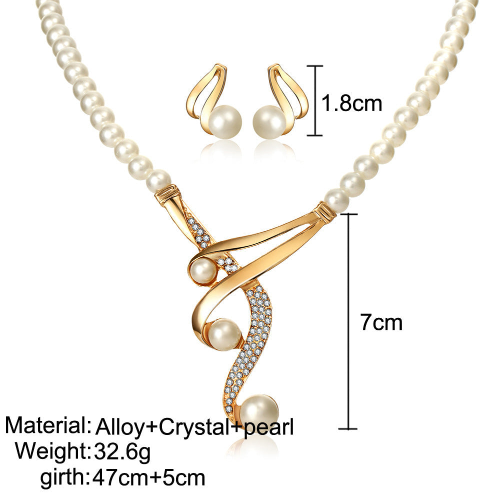 Europe and the United States cross border personality pearl clavicle necklace, high-end jewelry, pearl necklace, earrings set two sets Pi-Mart